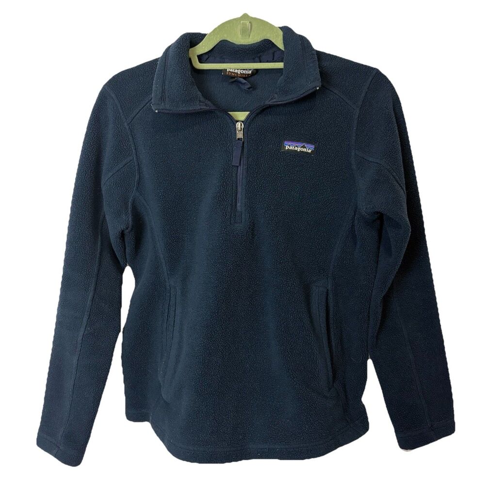 Patagonia Navy Blue Synchilla Fleece Quarter Zip‎ Pocket Pullover Women's Size S